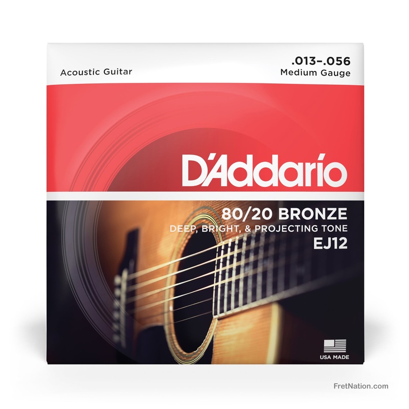 D'Addario 80/20 Bronze Acoustic Guitar Strings - 6-String 13-56 Medium EJ12