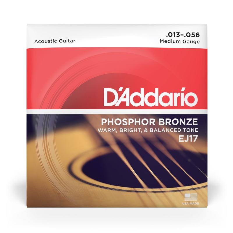 D'Addario Phosphor Bronze Wound Acoustic Guitar Strings - Medium (13-56)