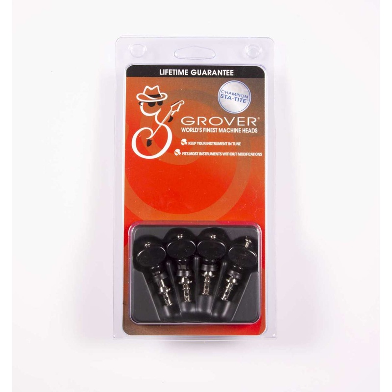 Genuine Grover Champion Ukulele Pegs Nickel Black button, Set of 4