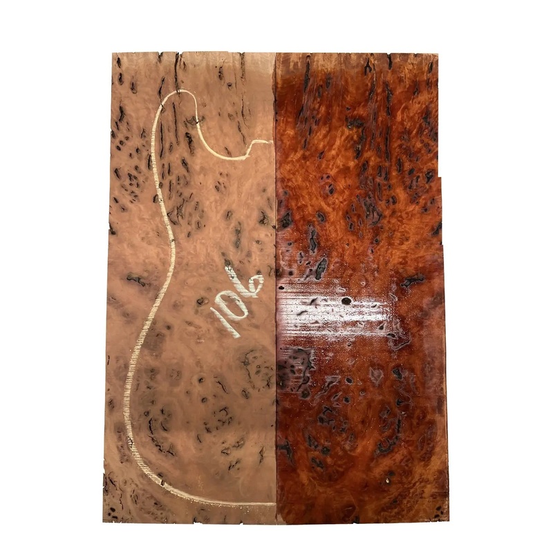 Australian Red Gum Burl Acoustic/ Electric Guitar Wood Drop Top Set | 21" x 14" x 3/8" #106