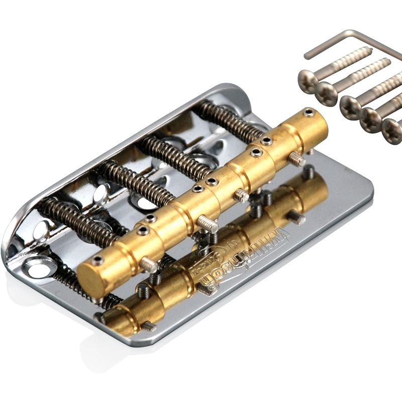Wilkinson WBBC Chrome Vintage 4 String Bass Bridge, Brass Saddles for Fender Jazz, Precision Guitars