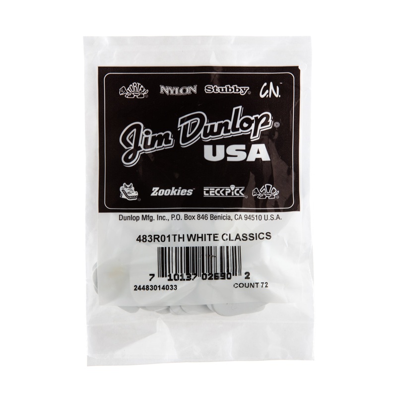 DUNLOP CELLULOID WHITE GUITAR PICK REFILL BAG 72-PACK THIN - 483R01TH