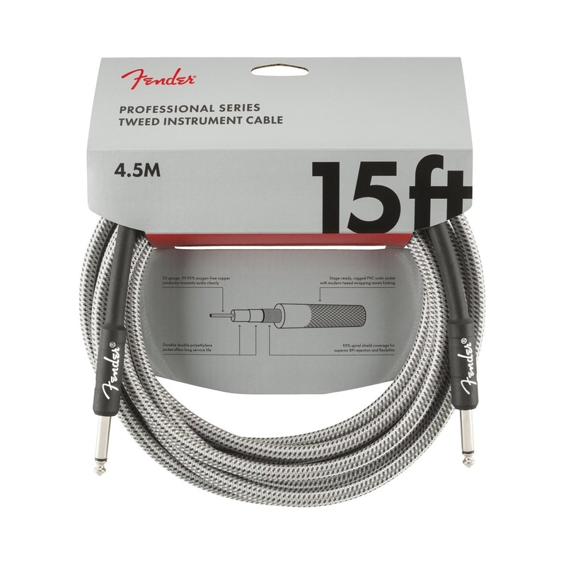 Fender Professional Series 15ft Instrument Cable, White Tweed
