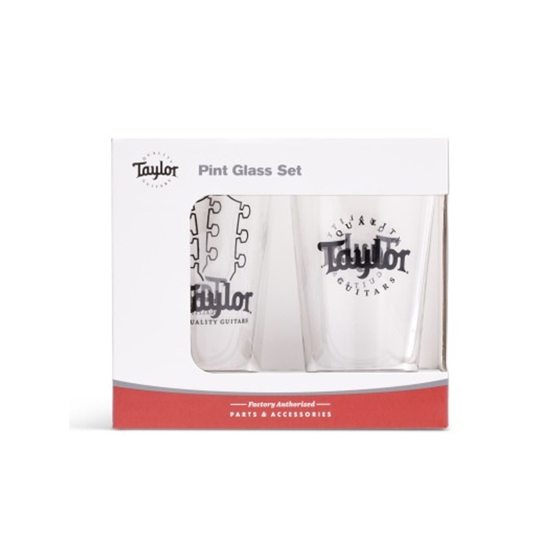 Taylor Pint Glasses, Black Logo, 2 Pack