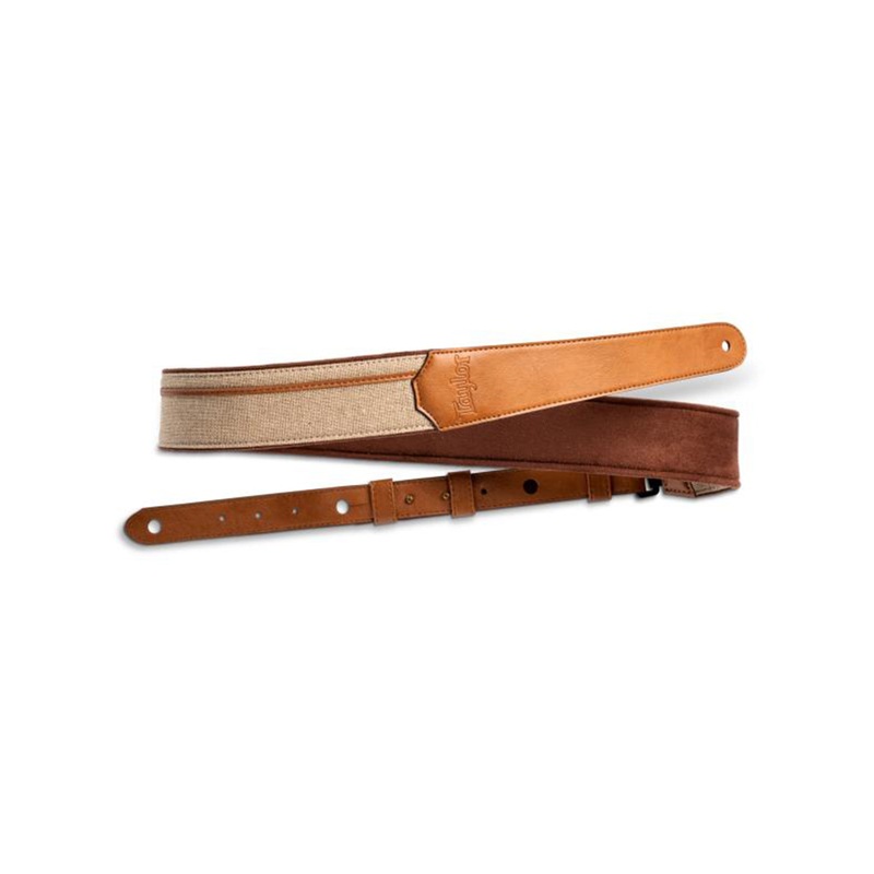 Taylor Vegan Leather Strap, Tan w/Natural Textile, Embossed Logo, 2.5"