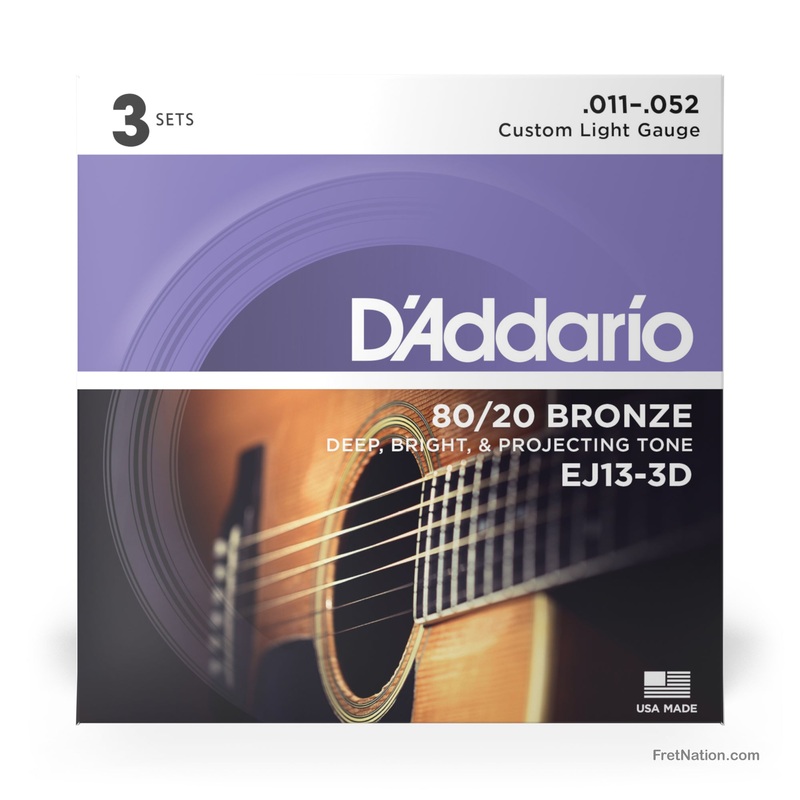 D'Addario 80/20 Bronze Acoustic Guitar 3-Pack - 6-String 11-52 Custom Light EJ13-D