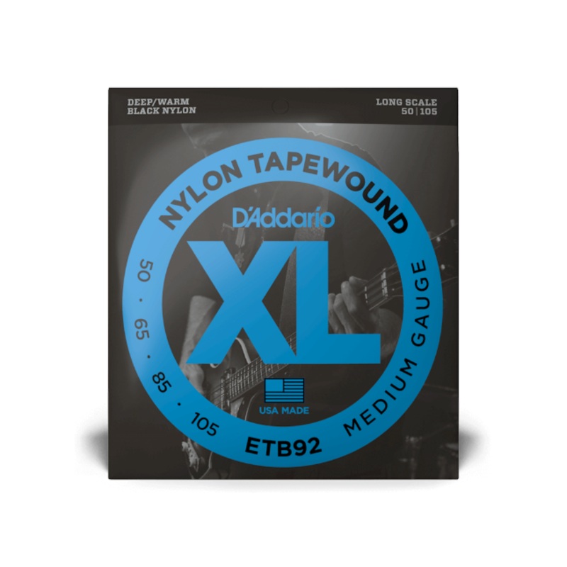 D'Addario Black Nylon Tapewound Bass String Set Long Scale - 4-String 50-105 Medium ETB92