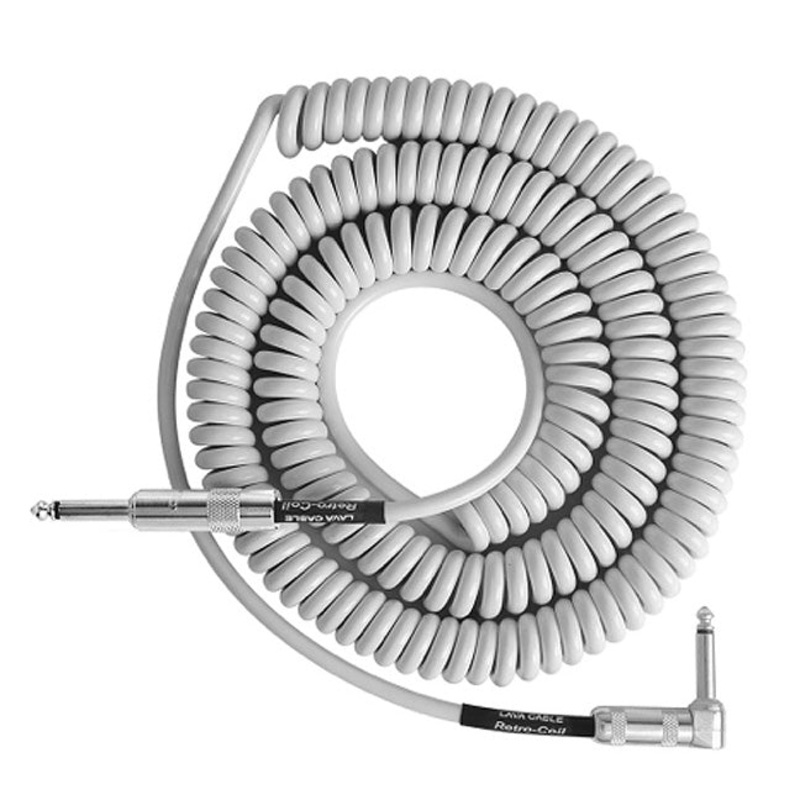 Lava Cable Retro Coil 20 Ft Straight to Right Angle Coiled Cable - White