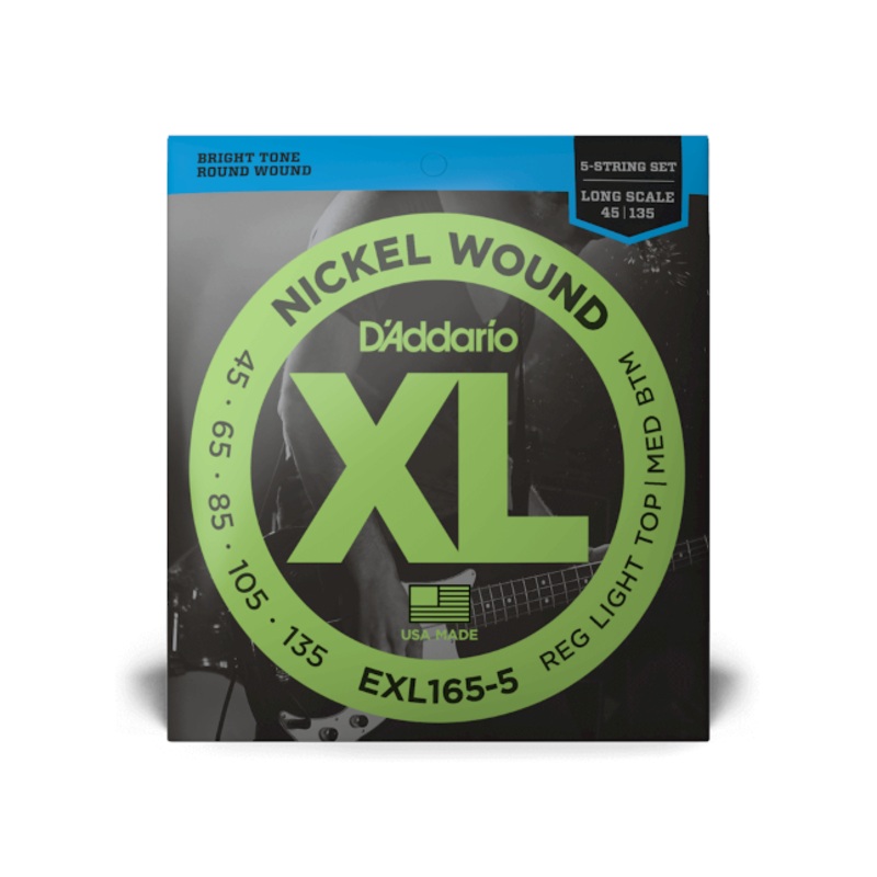 D'Addario XL Nickel Wound Bass String Set Long Scale - 5-String 45-135 Regular Light EXL165-5