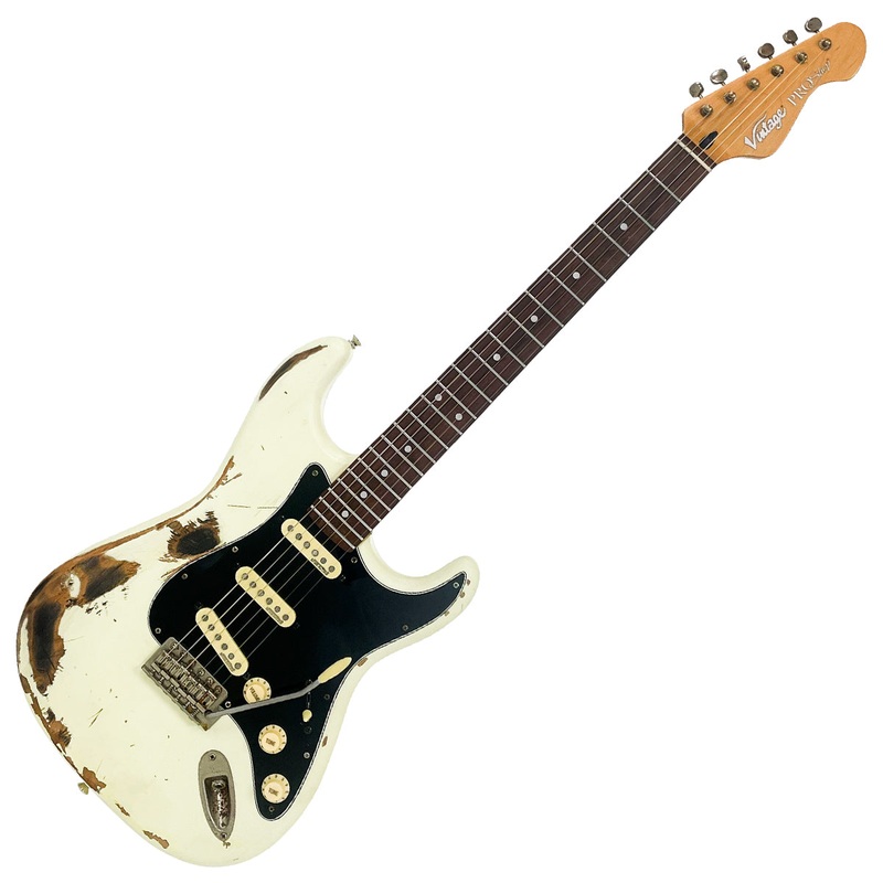 Vintage V6 ProShop Unique Electric Guitar ~ Heavy Distressed Vintage White