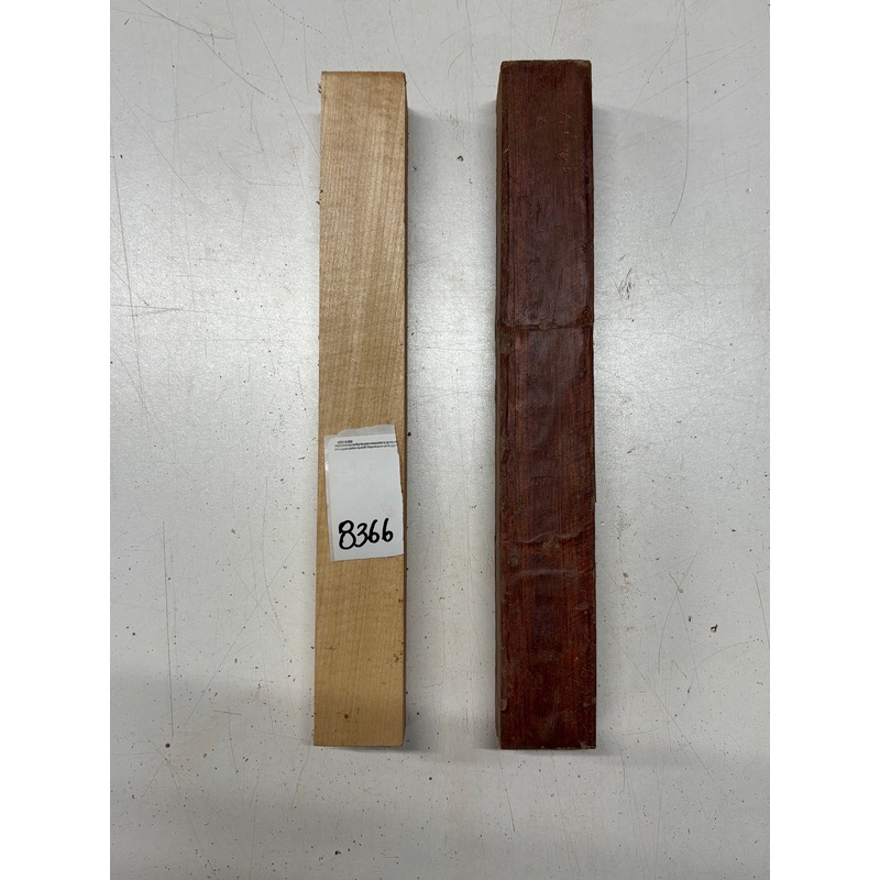 2 Pack, 2 Species Bloodwood + Basswood Turning Wood Blank 12"x1-1/2"x1-1/2"#8366