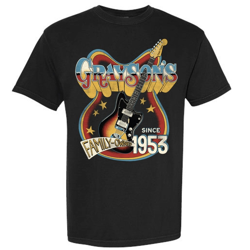 Grayson's Psychadelic Retro Band Tee w/ Front Graphic - Distressed Black