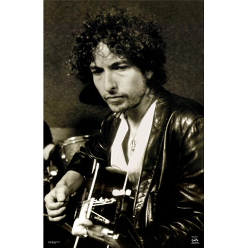 Bob Dylan with Acoustic Guitar Sepia Tone Poster