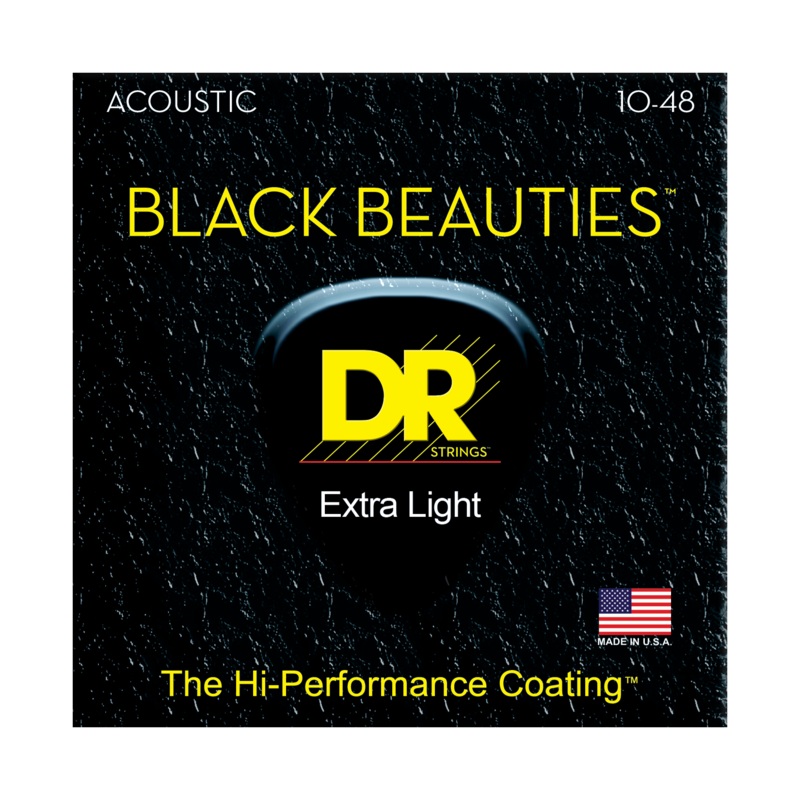 DR BLACK BEAUTIES HI-PERFORMANCE Color Coated Acoustic Guitar String Set - 10-48 Extra-Light BKA-10