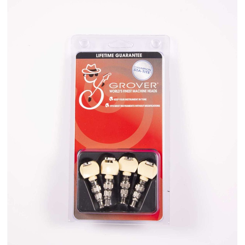 Genuine Grover Ukulele Peg Champ Deluxe, Nickel with Pearloid button, Set of 4