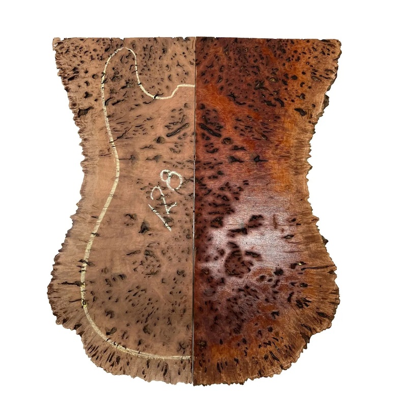 Australian Red Gum Burl Acoustic/ Electric Guitar Wood Drop Top Set | 21" x 14" x 3/8" #128