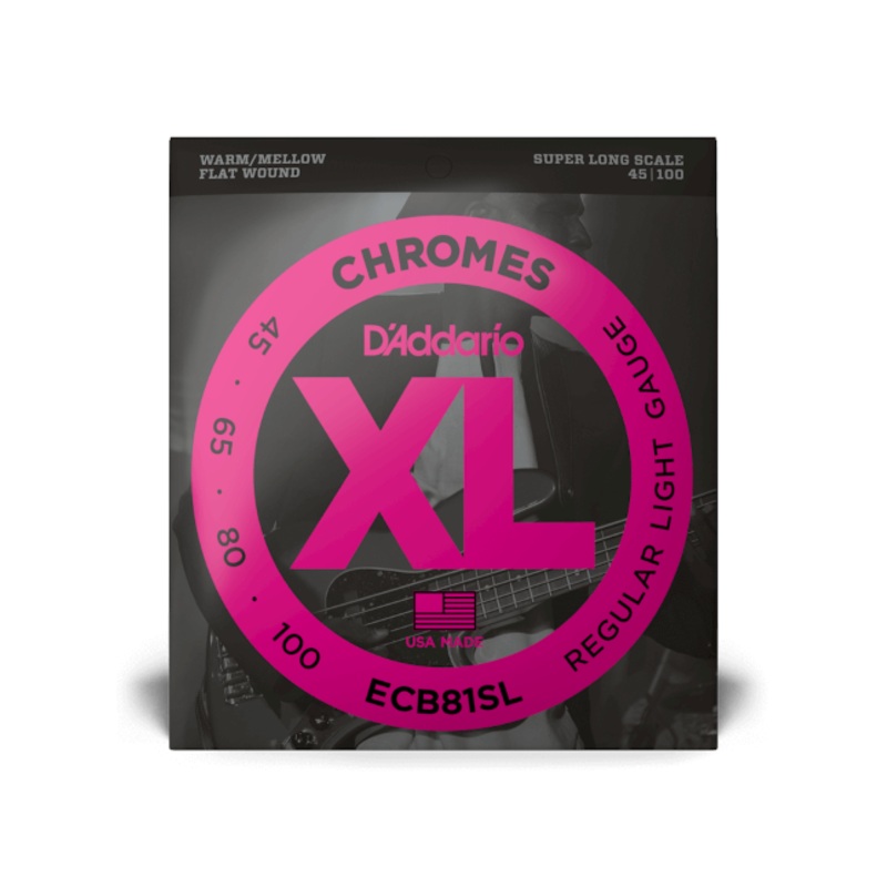 D'Addario Chromes Flatwound Bass String Set Super Long Scale - 4-String 45-100 Regular Light ECB81SL