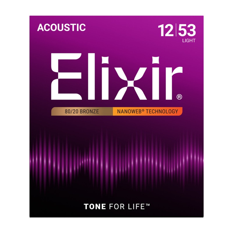 Elixir 11052 80/20 Bronze Acoustic Guitar Strings w/ Nanoweb Coating - Light 12-53
