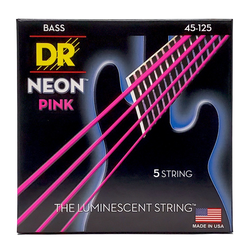 DR NEON Pink Coated Electric Bass Strings Long Scale Set - 5-String 45-125 NPB5-45