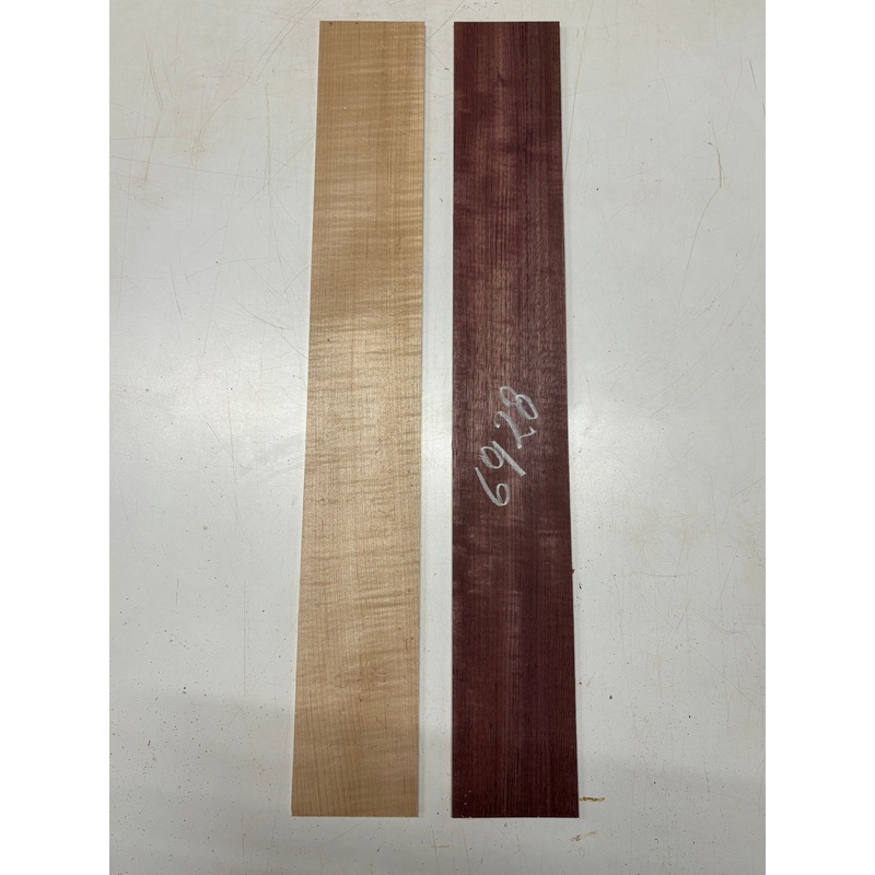 2 Pack, 2 Species Flame Maple + Flame Purpleheart Thin Stock Lumber 30"x4-1/4"x3/16"#6928