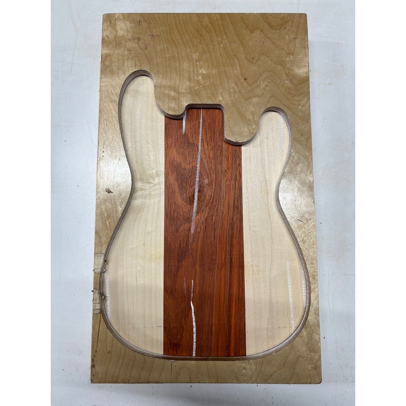 3 Piece Glued, 2 Species Hard Maple + Padauk Body Blank 21"x14"x1-7/8" #6559