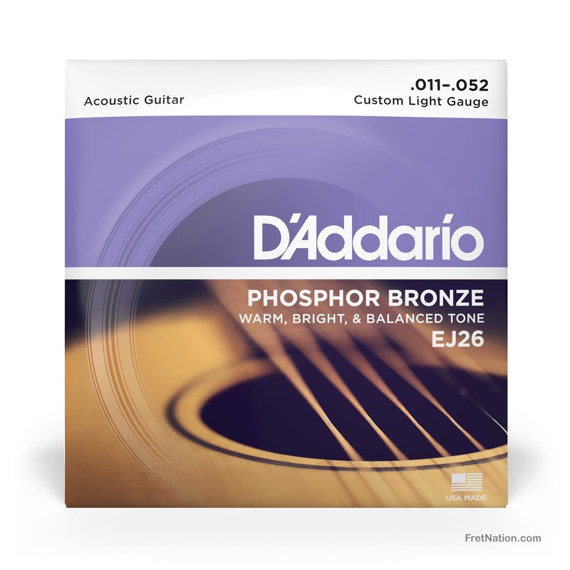 D'Addario Phosphor Bronze Acoustic Guitar Strings - 6-String 11-52 Custom Light EJ26