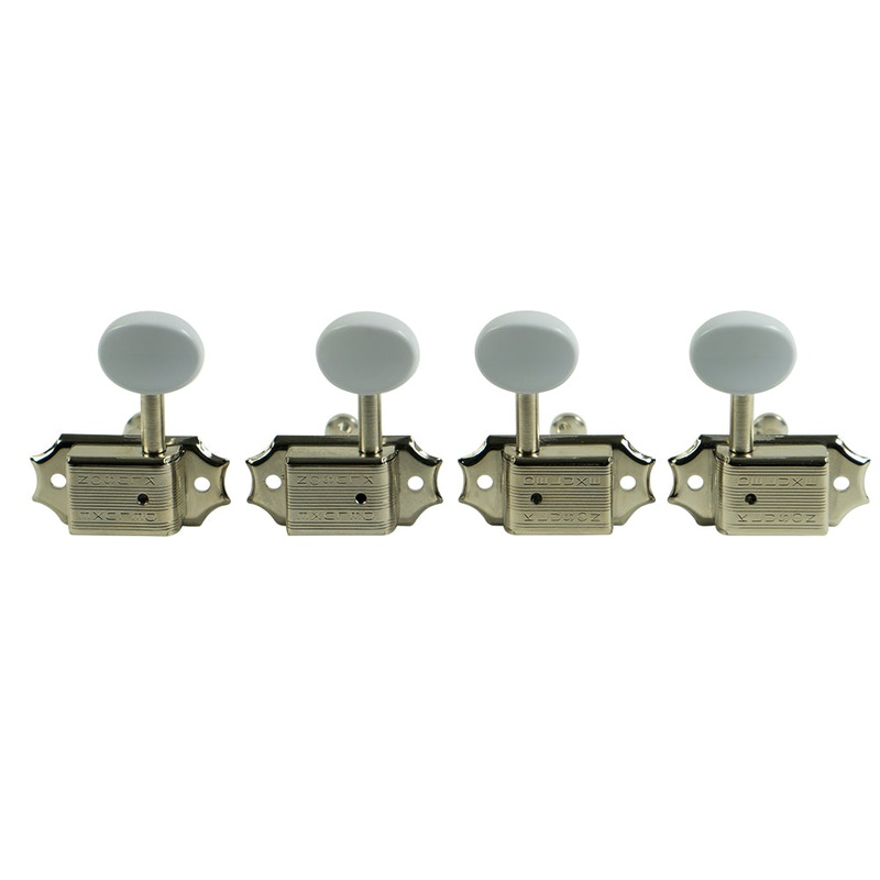 Kluson 2 Per Side Deluxe Series Tuning Machines For Ukulele Or Tenor Guitar Nickel With White Plastic Button