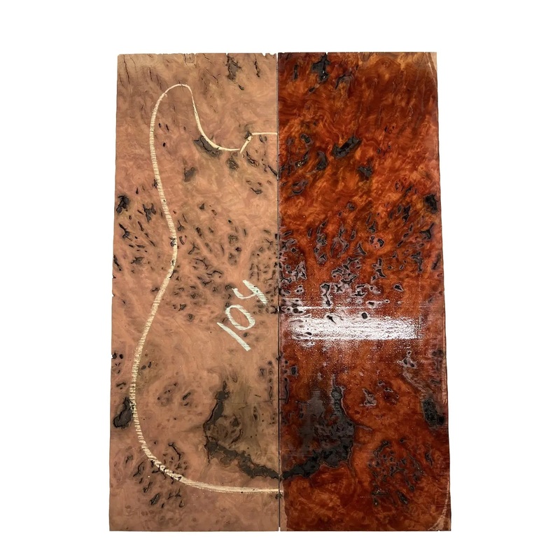 Australian Red Gum Burl Acoustic/ Electric Guitar Wood Drop Top Set | 21" x 14" x 3/8" #104