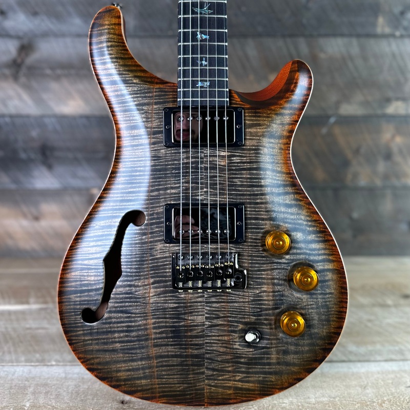PRS Wood Library DGT Semi-Hollow David Grissom Signature, Flamed Maple 10-Top, Smoked Black Hardware 6.95 lbs! - Satin Burnt Maple Leaf 418566