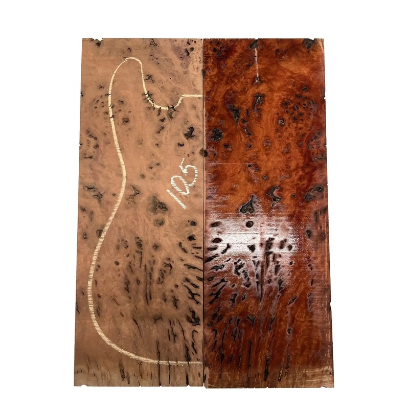 Australian Red Gum Burl Acoustic/ Electric Guitar Wood Drop Top Set | 21" x 14" x 3/8" #105