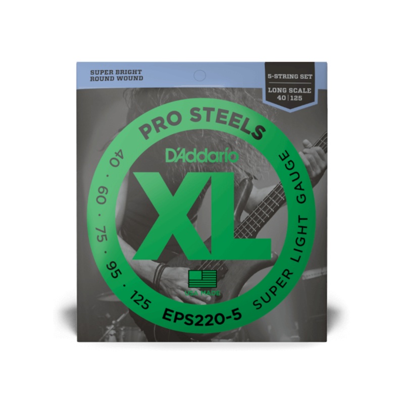 D'Addario ProSteels Stainless Steel Bass String Set Long Scale - 5-String 40-125 Super Light EPS220-5