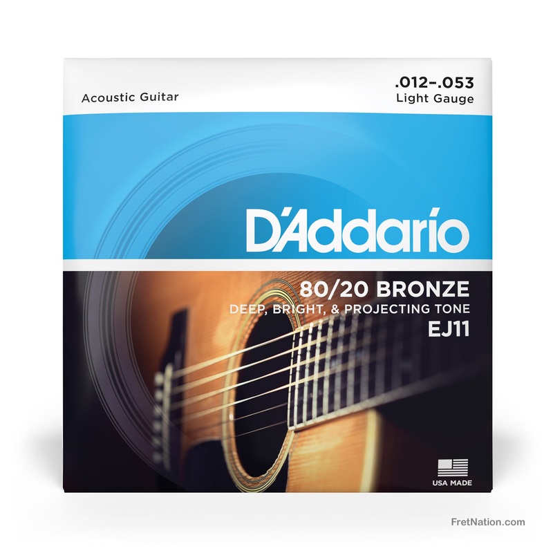 D'Addario 80/20 Bronze Acoustic Guitar Strings - 6-String 12-53 Light EJ11