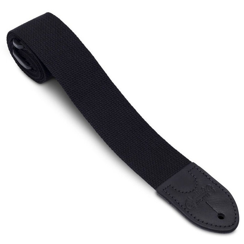 Martin 18A0104 2" Woven Cotton Gutiar Strap, Black, Black Leather Ends