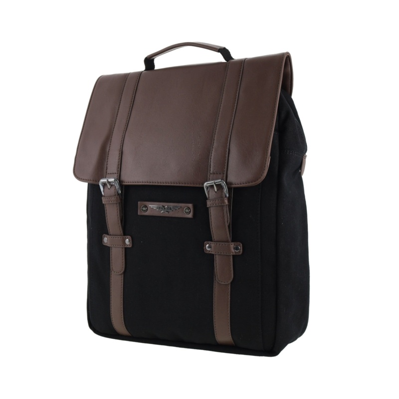 Police Canvas Leather Laptop Messenger Travel Backpack Bag 35x45cm Black