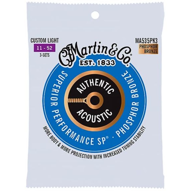 3 pack Martin Authentic Acoustic SP Phos Bronze Custom 11-52
