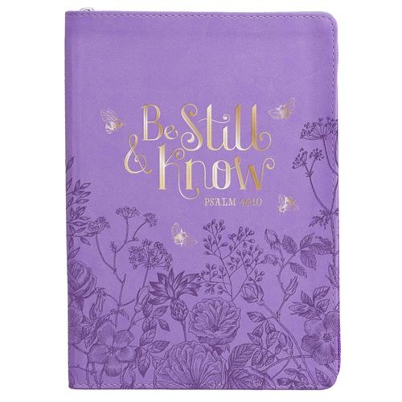 Journal With Zipped Closure -Be Still Bees Purple Faux Leather