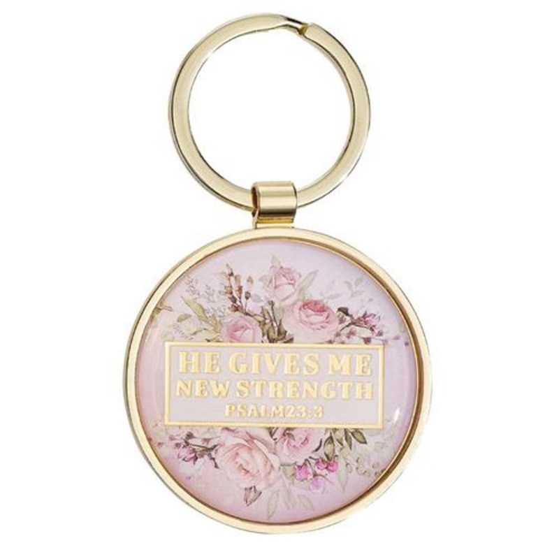 Metal Keyring In Acetate Box -He Gives Me New Strength