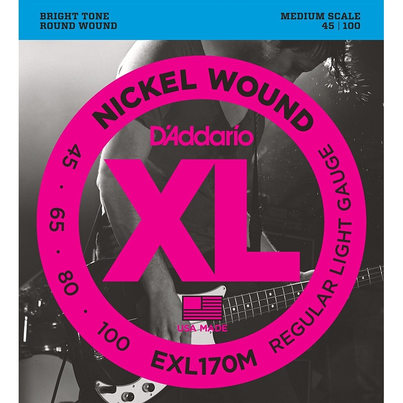 D'Addario EXL170M Nickel Wound Light Medium Scale Bass Strings .045-.100