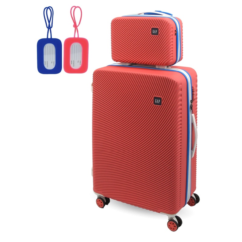 GAP Large Hard-Shell Luggage & Mini Beauty Travel Case Set w/ Tag Coral