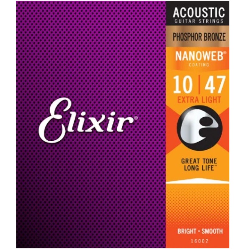 Elixir 16002 NANOWEB Phosphor Bronze Acoustic Guitar Strings Extra Light 10-47