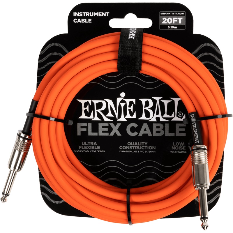 Ernie Ball P06421 20' Instrument Cable, Straight/Straight, Orange