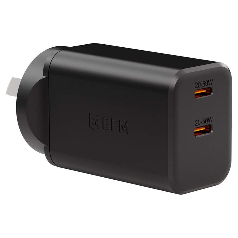 EFM ECO 50W Dual Port GaN Wall Charger with Power Delivery and PPS (Black)