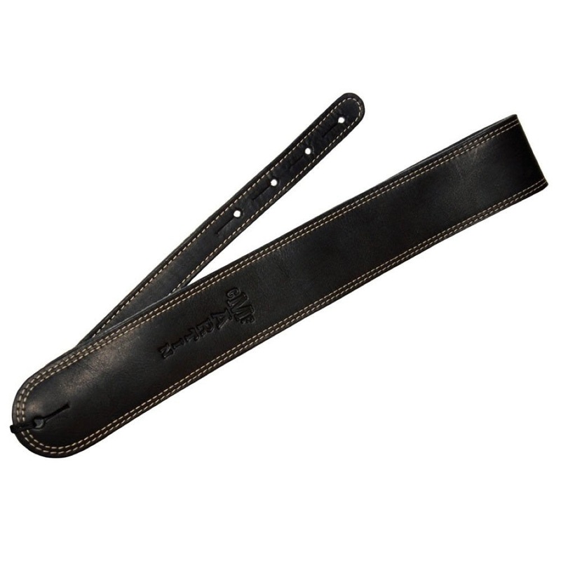 Gtr Strap Deluxe Leather Black W/Brown Piping