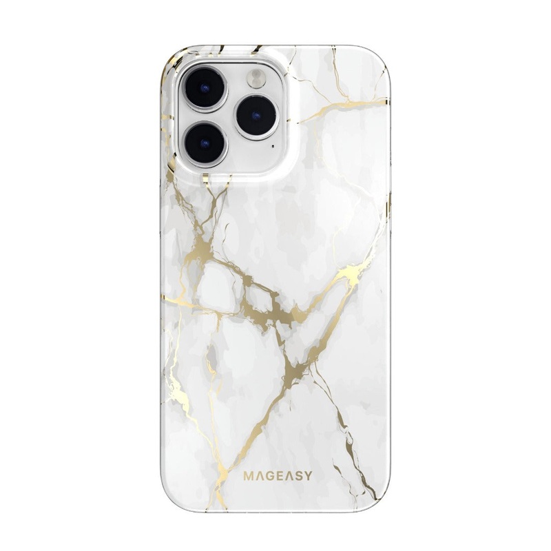 Mageasy Marble Case iPhone 14 Pro - Champagne White Magsafe