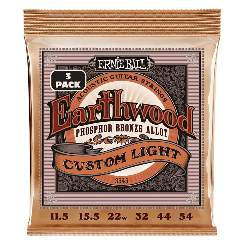 Ernie Ball Earthwood Custom Light Phosphor Bronze Acoustic Strings, 11.5-54 - 3 Pack