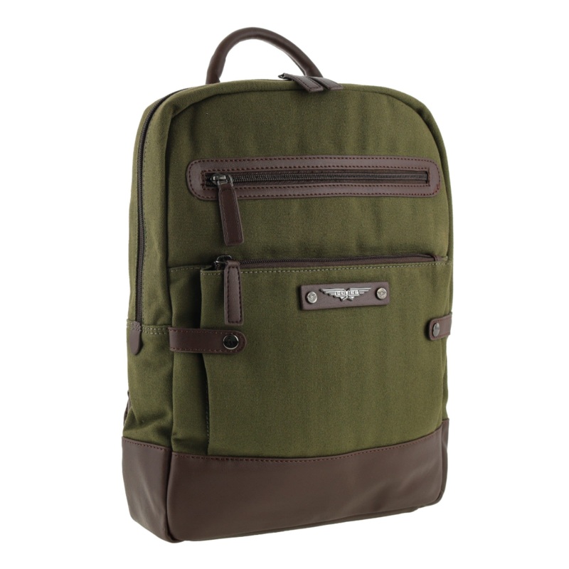 Police Rustic Canvas Laptop Buisness Travel Backpack Bag 35x10x41cm Dark Olive