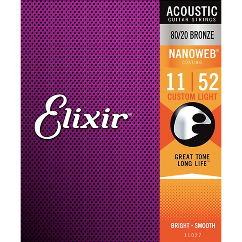 Elixir Strings 11027 Nanoweb 80/20 Bronze Acoustic Guitar Strings .011-.052 Light