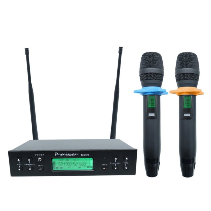 Precision Audio Twin Channel Professional Wireless Microphone System Dual XLR Out