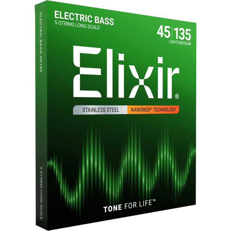 Elixir NANOWEB Stainless Steel Bass 5-String 14782 Light/Medium .045-.135