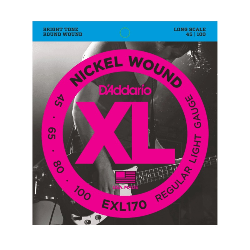 D'Addario EXL170 Nickel Wound Bright Round Wound Electric Bass Strings Regular Light Gauge